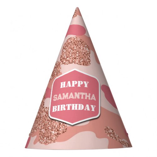 Camouflage Rose Gold Blush Pink Camo Army Birthday Party Hat