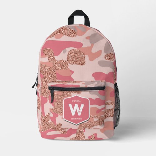 Camouflage Rose Gold Blush Pink Camo Army Girl Printed Backpack