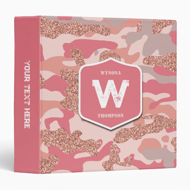 Camouflage Rose Gold Blush Pink Camo Army Pattern  3 Ring Binder (Front/Spine)
