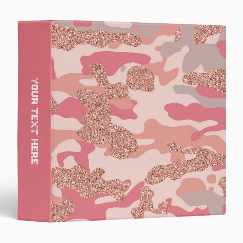 Camouflage Rose Gold Blush Pink Camo Army Pattern  3 Ring Binder