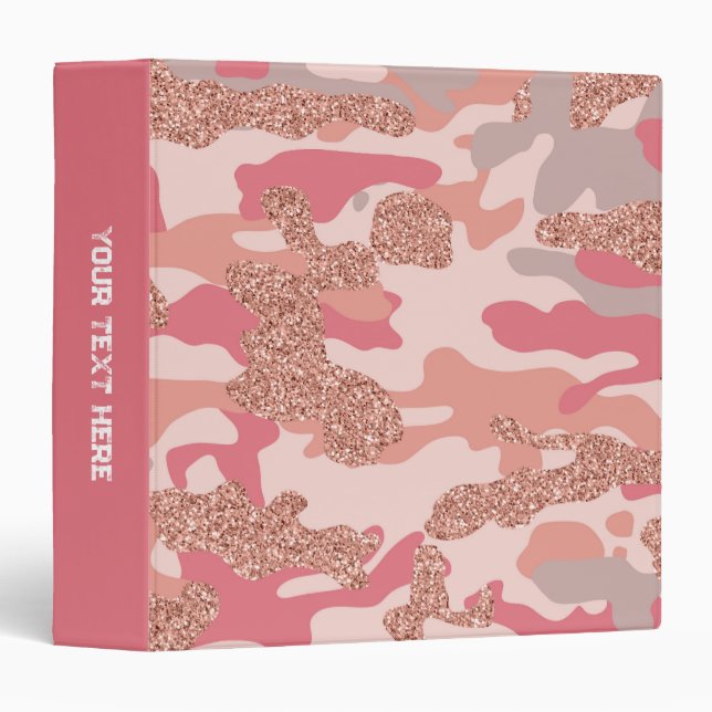 Camouflage Rose Gold Blush Pink Camo Army Pattern  3 Ring Binder (Front/Spine)