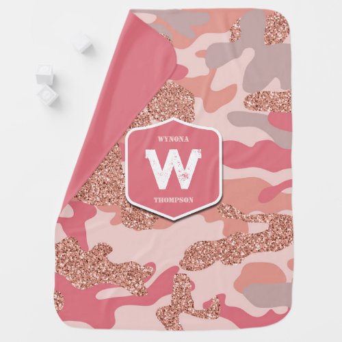 Camouflage Rose Gold Blush Pink Camo Army Pattern  Baby Blanket