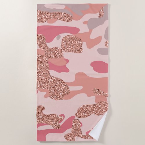 Camouflage Rose Gold Blush Pink Camo Army Pattern  Beach Towel