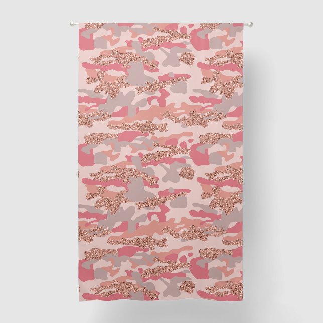 Camouflage Rose Gold Blush Pink Camo Army Pattern  Blackout Curtains (Front)