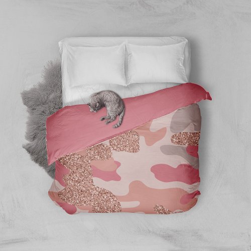 Camouflage Rose Gold Blush Pink Camo Army Pattern  Duvet Cover