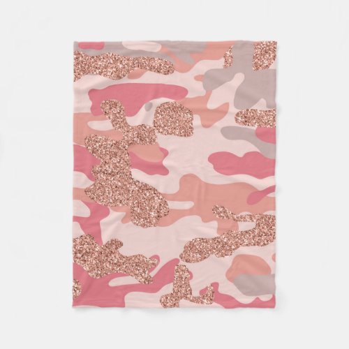 Camouflage Rose Gold Blush Pink Camo Army Pattern  Fleece Blanket