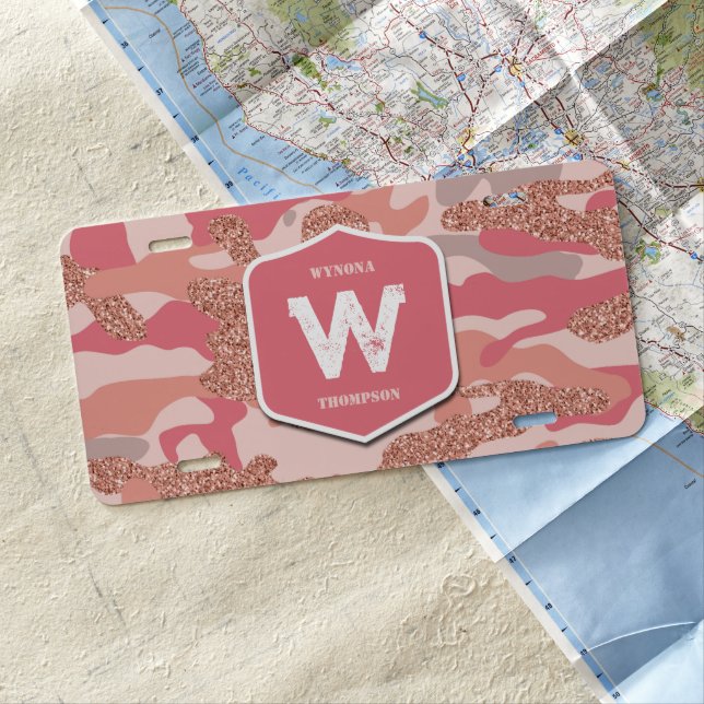 Camouflage Rose Gold Blush Pink Camo Army Pattern  License Plate (In Situ)