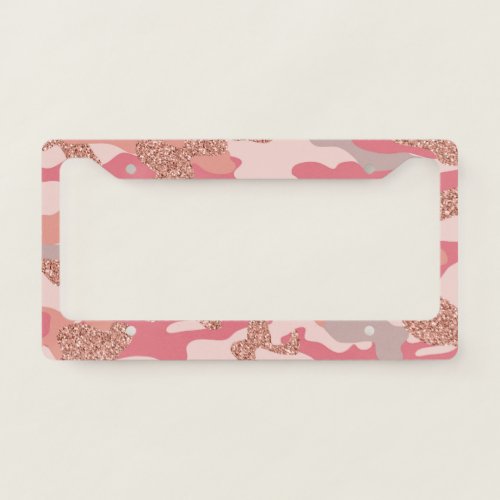 Camouflage Rose Gold Blush Pink Camo Army Pattern  License Plate Frame