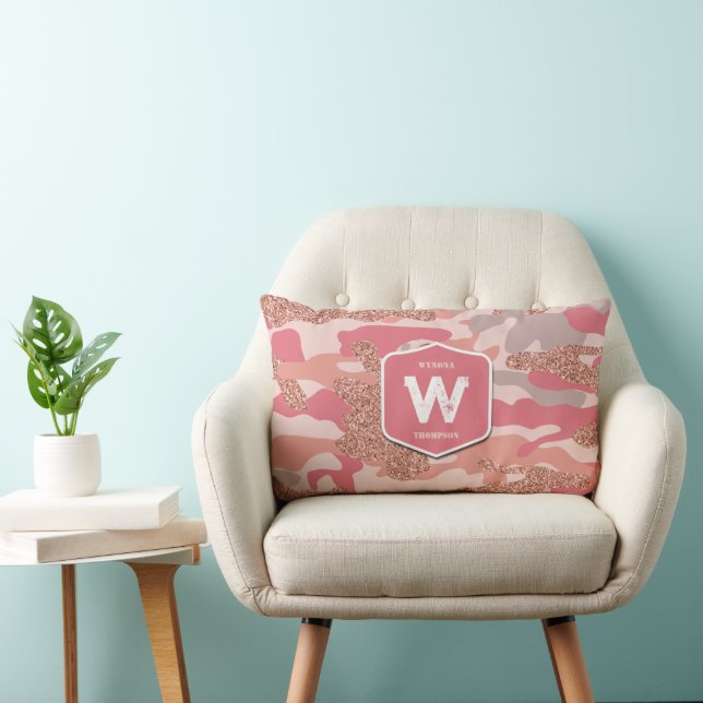 Camouflage Rose Gold Blush Pink Camo Army Pattern  Lumbar Pillow (Chair)