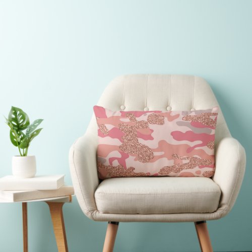 Camouflage Rose Gold Blush Pink Camo Army Pattern  Lumbar Pillow