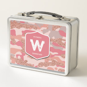 Camouflage Rose Gold Blush Pink Camo Army Pattern Metal Lunch Box
