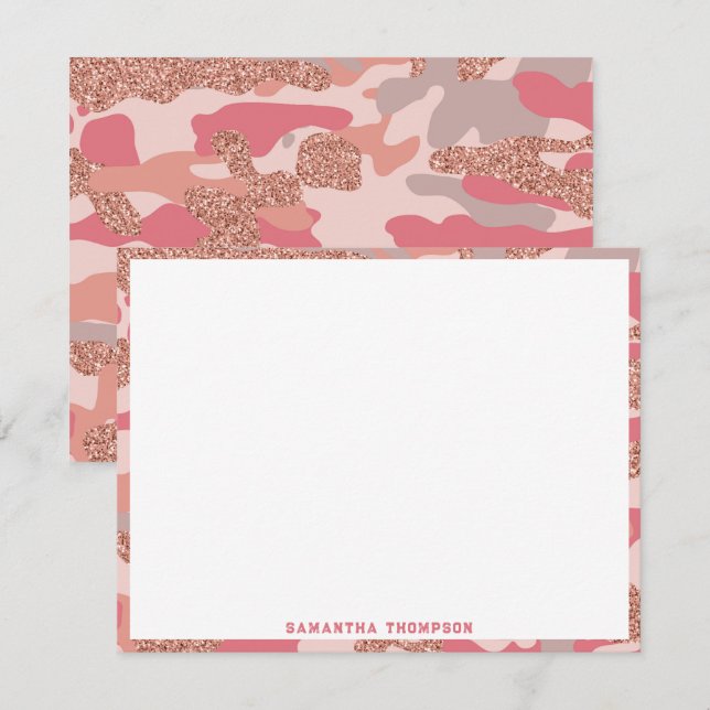 Camouflage Rose Gold Blush Pink Camo Army Pattern  Note Card (Front/Back)