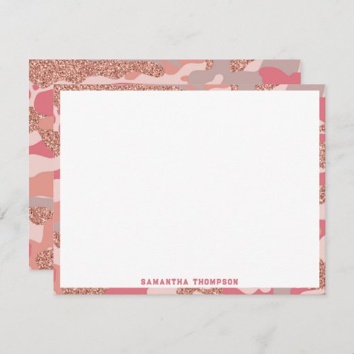 Camouflage Rose Gold Blush Pink Camo Army Pattern  Note Card