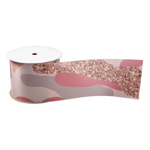 Camouflage Rose Gold Blush Pink Camo Army Pattern  Satin Ribbon