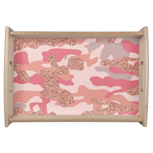 Camouflage Rose Gold Blush Pink Camo Army Pattern  Serving Tray