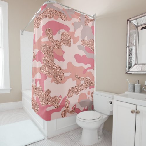 Camouflage Rose Gold Blush Pink Camo Army Pattern  Shower Curtain