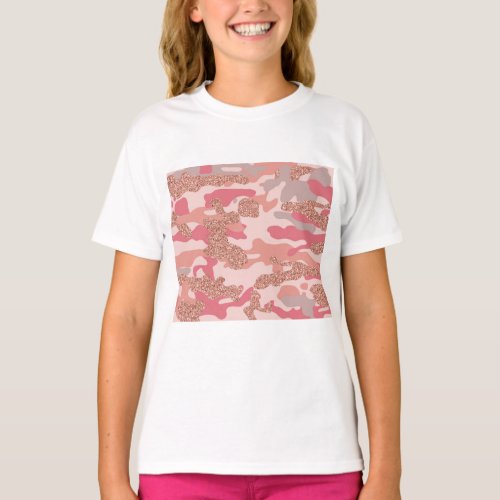 Camouflage Rose Gold Blush Pink Camo Army Pattern  T_Shirt