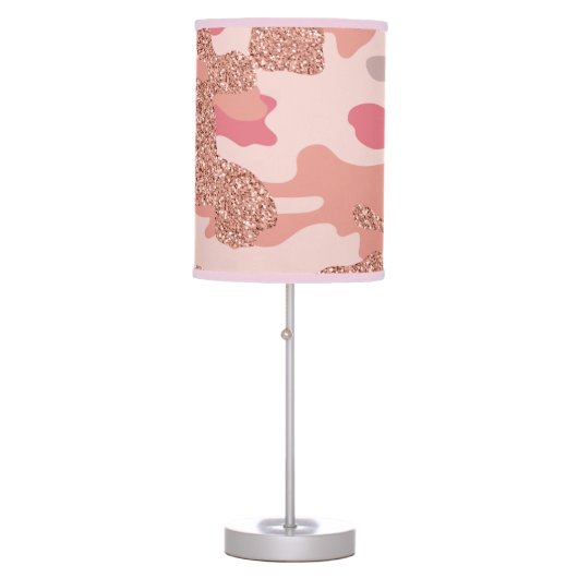 Camouflage Rose Gold Blush Pink Camo Army Pattern  Table Lamp (Front)