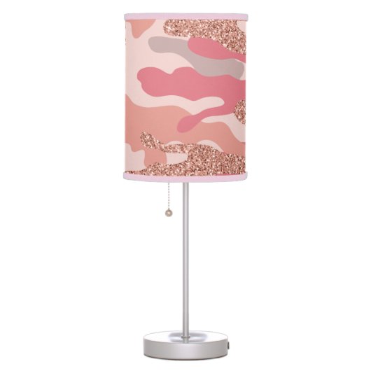 Camouflage Rose Gold Blush Pink Camo Army Pattern Table Lamp (Right)