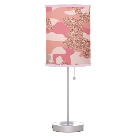 Camouflage Rose Gold Blush Pink Camo Army Pattern Table Lamp (Left)