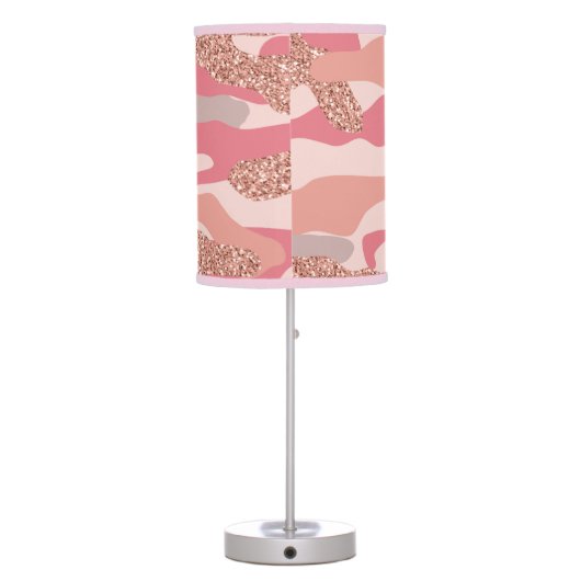 Camouflage Rose Gold Blush Pink Camo Army Pattern Table Lamp (Back)