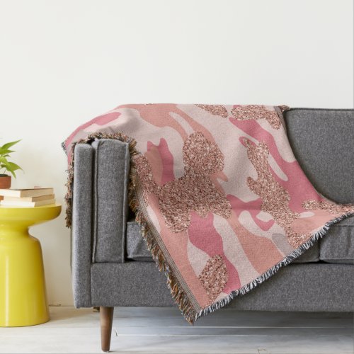 Camouflage Rose Gold Blush Pink Camo Army Pattern  Throw Blanket