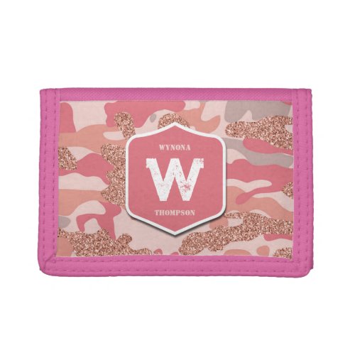 Camouflage Rose Gold Blush Pink Camo Army Pattern  Trifold Wallet