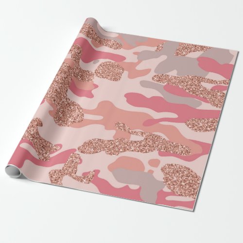 Camouflage Rose Gold Blush Pink Camo Army Pattern  Wrapping Paper