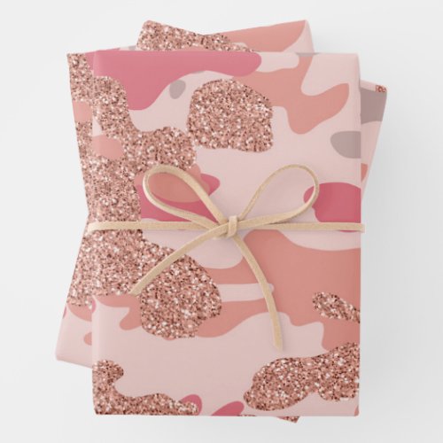 Camouflage Rose Gold Blush Pink Camo Army Pattern  Wrapping Paper Sheets