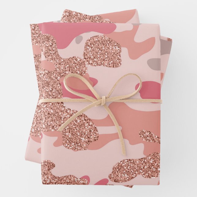 Camouflage Rose Gold Blush Pink Camo Army Pattern  Wrapping Paper Sheets (In situ)