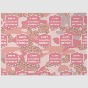 Camouflage Rose Gold Blush Pink Camo Birthday Name Tissue Paper