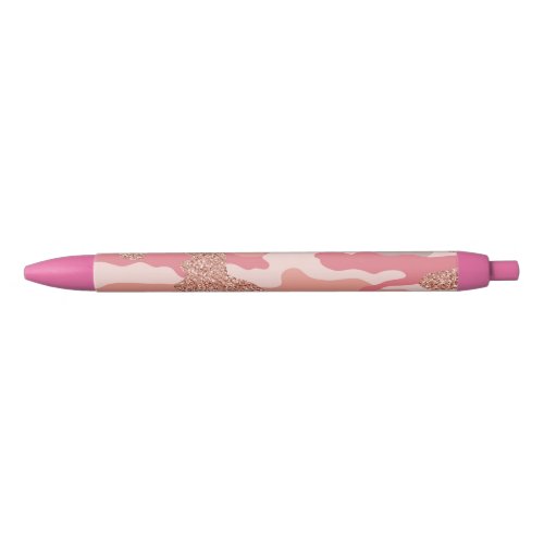 Camouflage Rose Gold Blush Pink Camo Pattern  Black Ink Pen