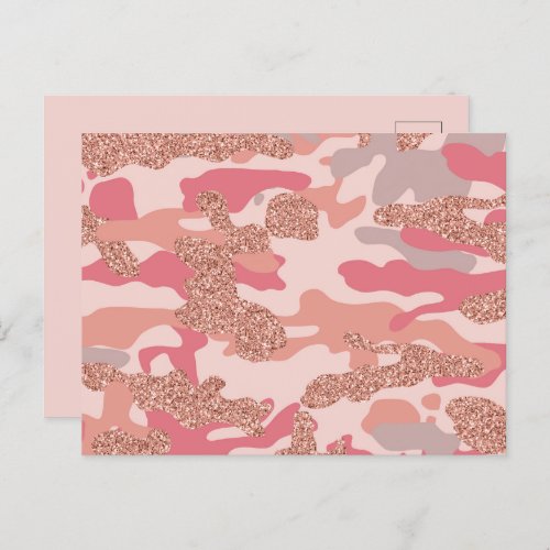 Camouflage Rose Gold Blush Pink Camo Pattern  Holiday Postcard