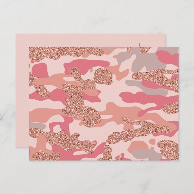 Camouflage Rose Gold Blush Pink Camo Pattern  Holiday Postcard (Front/Back)