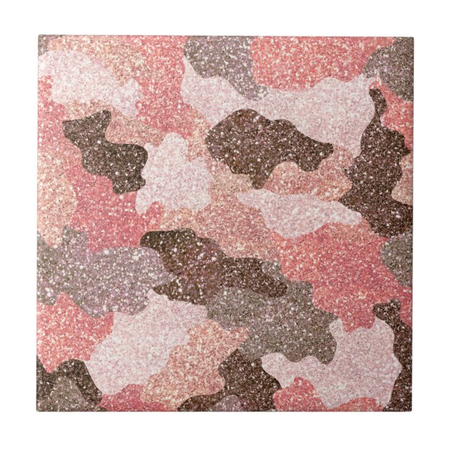 Camouflage Rose Gold Camo Glitter Glam Monogram Ceramic Tile (Front)