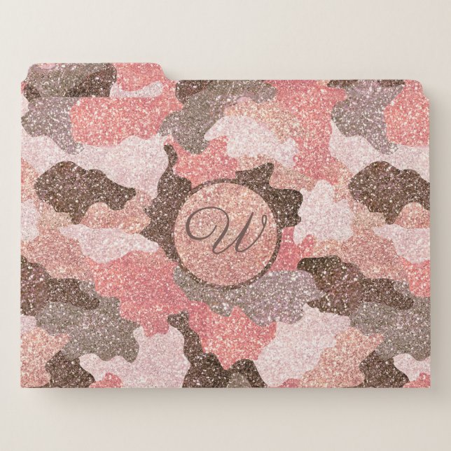 Camouflage Rose Gold Camo Glitter Glam Monogram File Folder (Front Left)