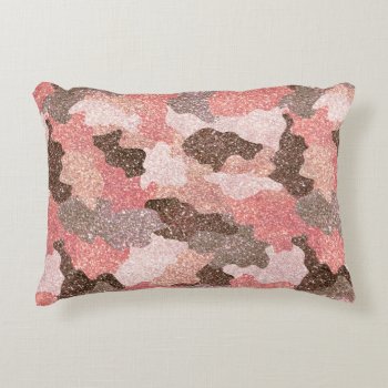 Camouflage Rose Gold Glitter Camo Pink Glam Accent Pillow by ilovedigis at Zazzle
