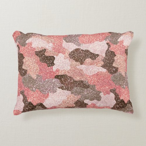 Camouflage Rose Gold Glitter Camo Pink Glam Accent Pillow