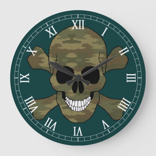 Camouflage Skull And Crossbone Roman Numeral Clock