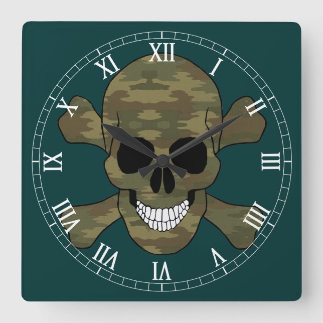 Camouflage Skull And Crossbone Roman Numeral Clock (Front)