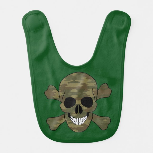 Camouflage Skull And Crossbones Baby Bib (Front)