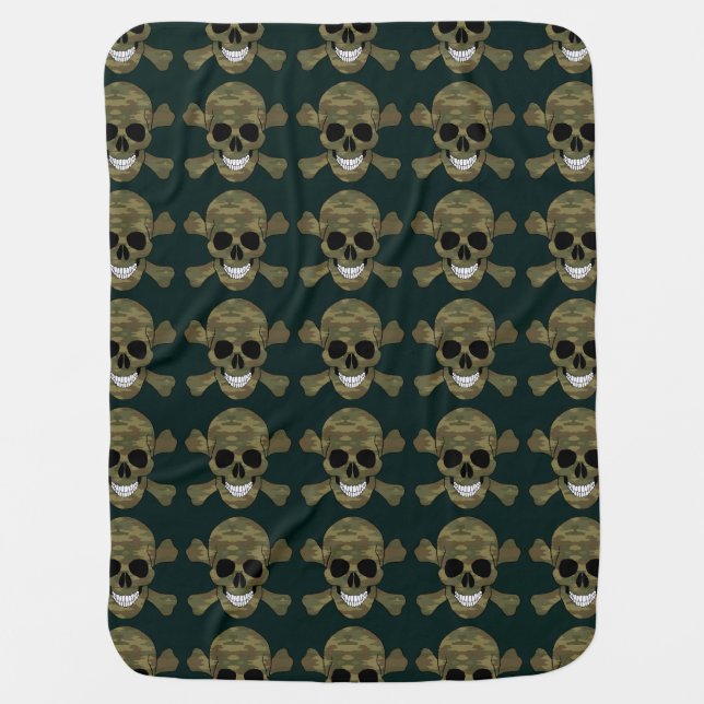 Camouflage Skull And Crossbones Baby Blanket (Front)