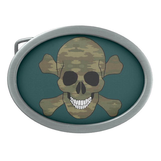 Camouflage Skull And Crossbones Belt Buckle (Front)