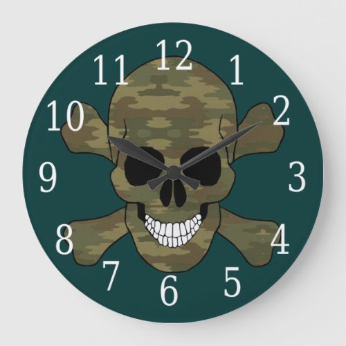 Camouflage Skull And Crossbones Clock