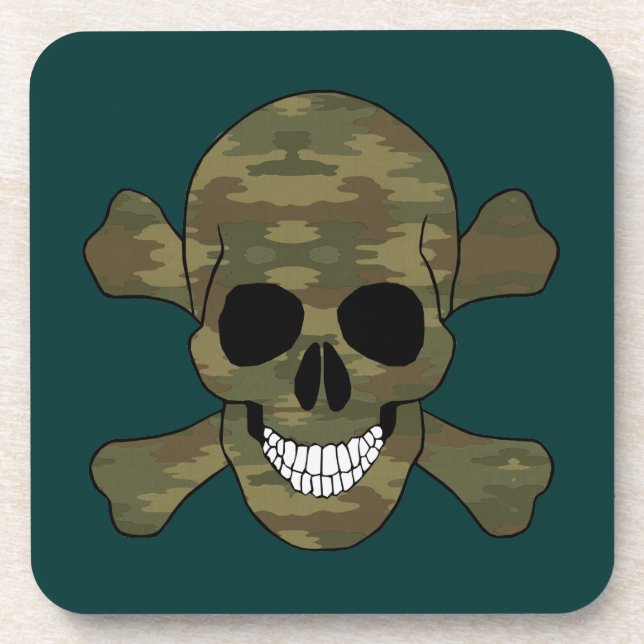Camouflage Skull And Crossbones Coasters (Front)