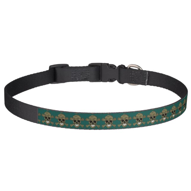 Camouflage Skull And Crossbones Dog Collar (Front)