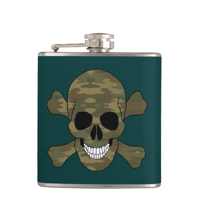 Camouflage Skull And Crossbones Flask (Front)