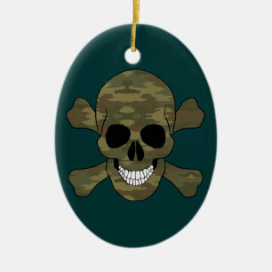 Camouflage Skull And Crossbones Oval Ornament
