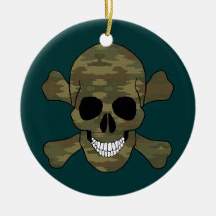 Camouflage Skull And Crossbones Round Ornament