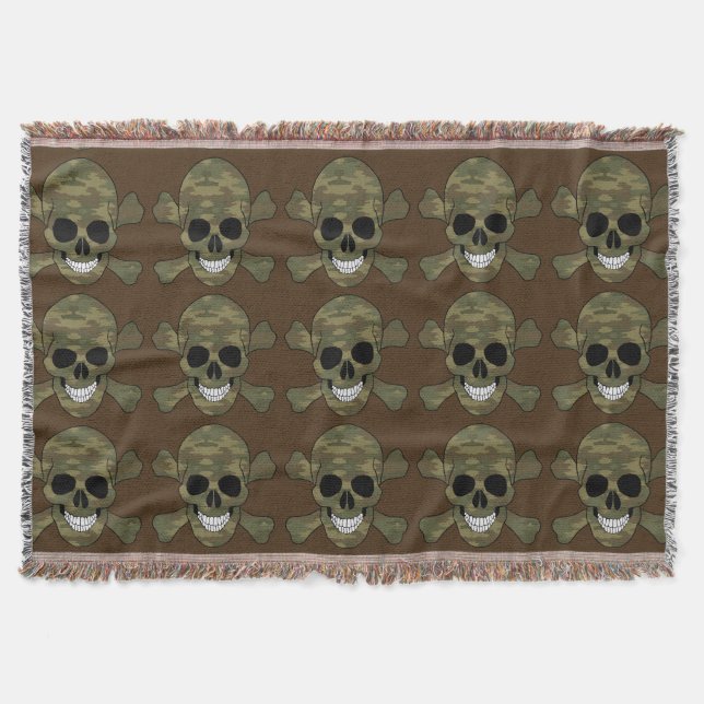 Camouflage Skull And Crossbones Throw Blanket (Front)